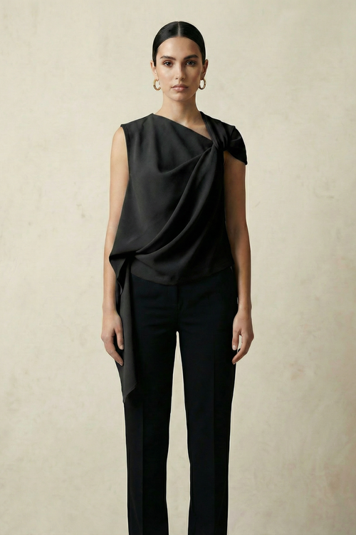 LAURENT TWISTED TOP - BLACK
