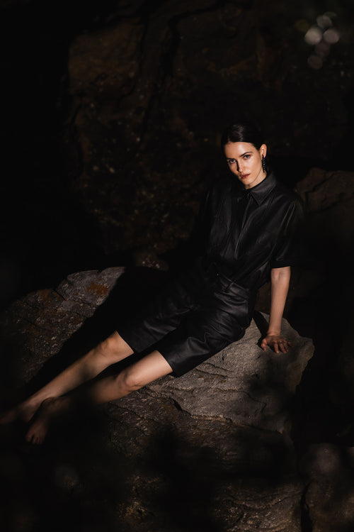 MEI LEATHER SHIRT black