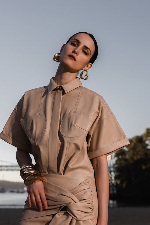 MEI LEATHER SHIRT tan