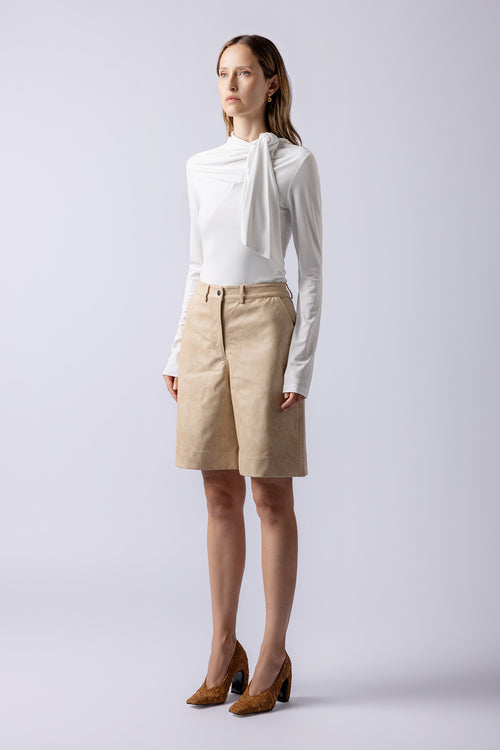 KUMI LEATHER SHORTS tan