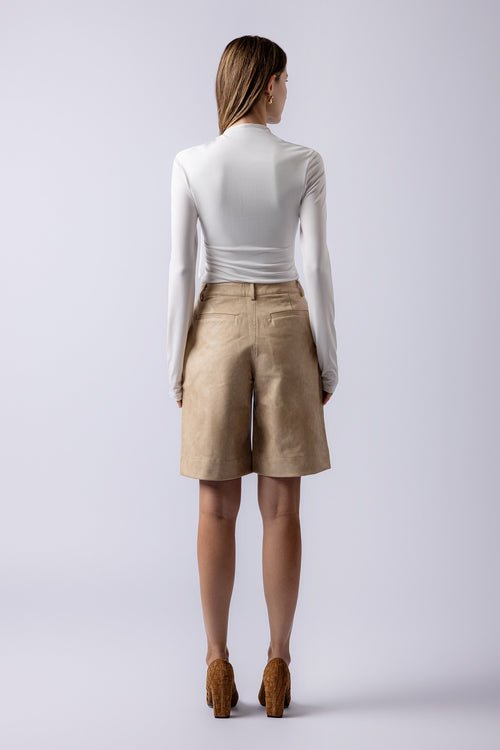 KUMI LEATHER SHORTS tan